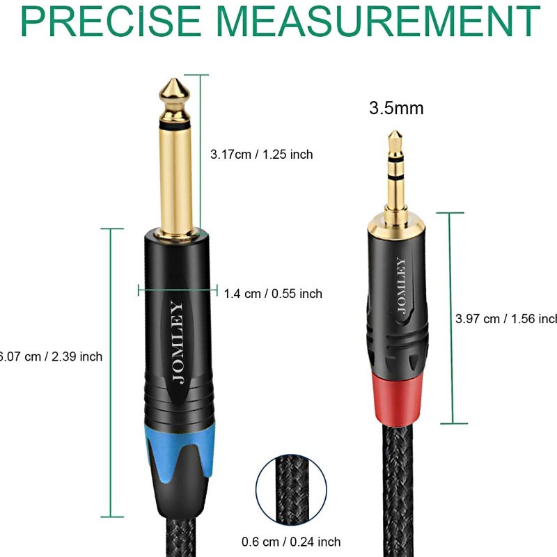 JOMLEY 1/8 to 1/4 Stereo Audio Cable 6.6 ft, Gold-Plated 1/8 inch 3.5mm TRS Stereo to 1/4 inch 6.35mm TS Mono Patch Cord Interconnect Adapter Cable - Image 4